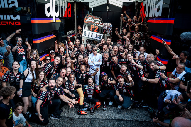 Marco Bezzecchi dan Aprilia Racing raih podium di Misano di MotoGP 2025. (Aprilia Racing)